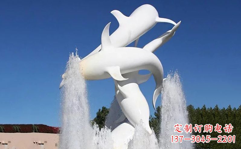 泰安不锈钢海豚喷泉雕塑传递海豚的美丽