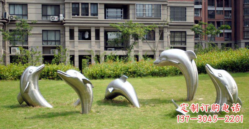 泰安不锈钢海豚小区雕塑 (2)
