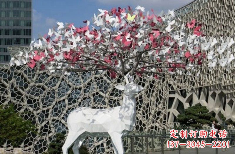 泰安不锈钢几何小鹿雕塑精致之美