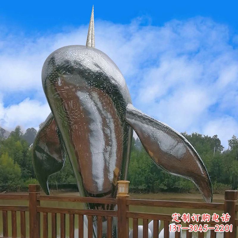 泰安大型海边公园水景动物雕塑——不锈钢鲸鱼