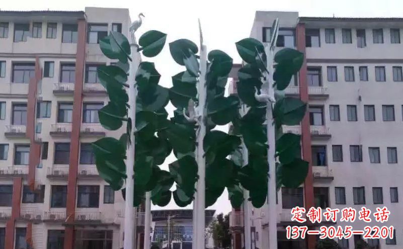 泰安浓郁绿意,不锈钢树叶雕塑