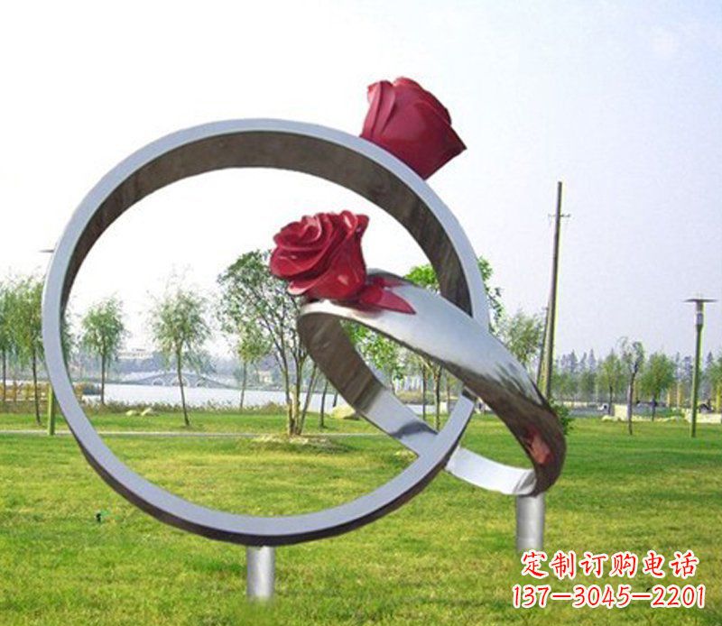 泰安不锈钢玫瑰花戒指公园雕塑