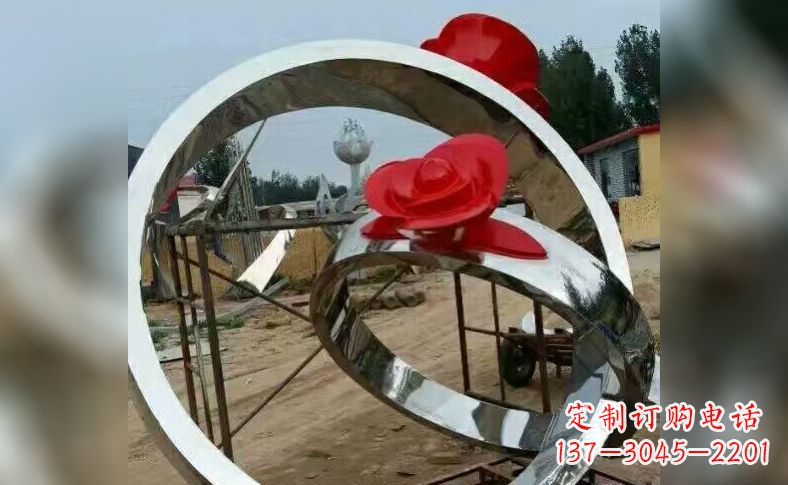 泰安不锈钢玫瑰花戒指景观雕塑