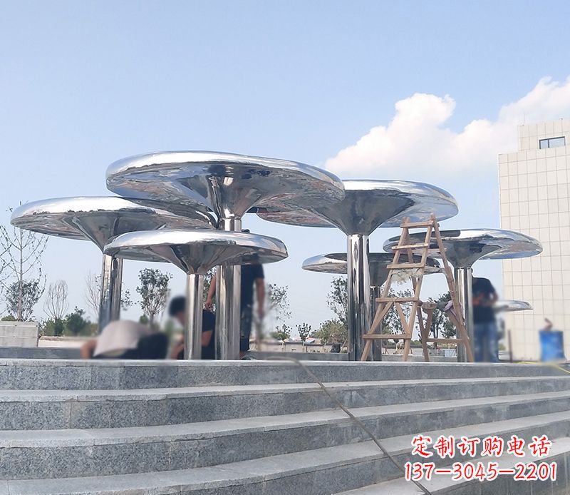 泰安艺术精美的不锈钢蘑菇公园雕塑