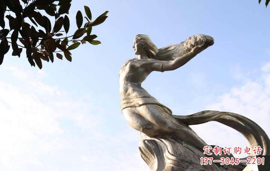 泰安女娲传承中华神话的不锈钢雕塑