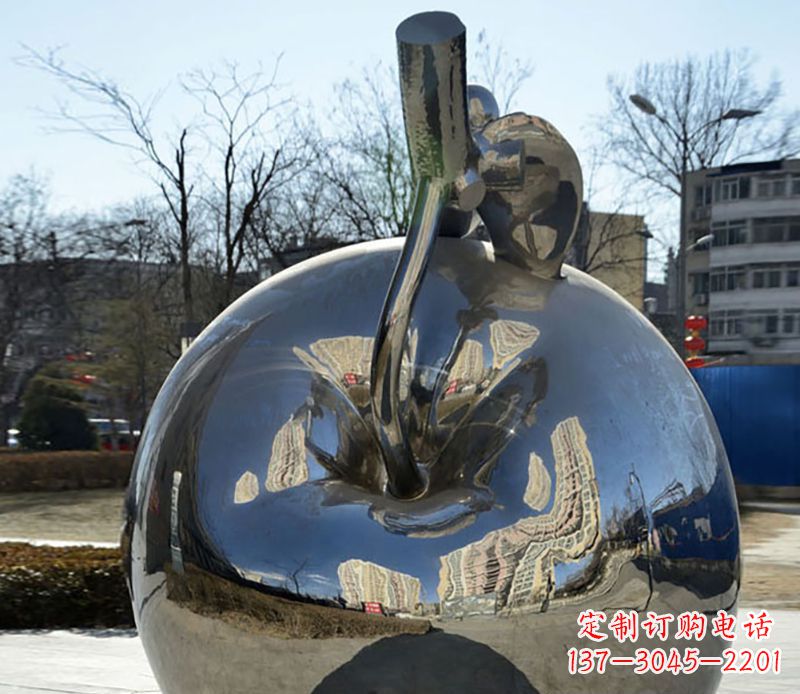 泰安不锈钢苹果镜面雕塑精美绝伦