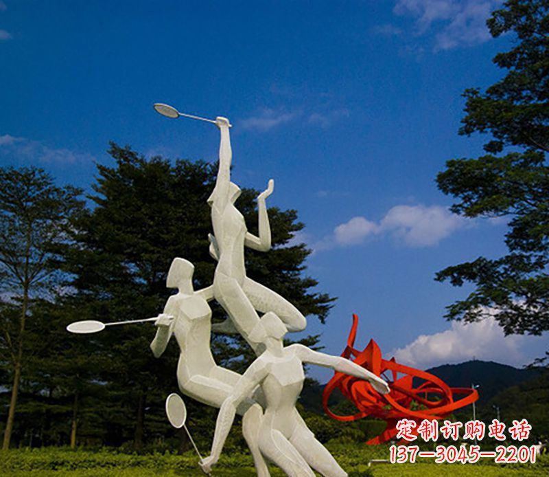 泰安不锈钢羽毛球雕塑精美线条展现体育热情