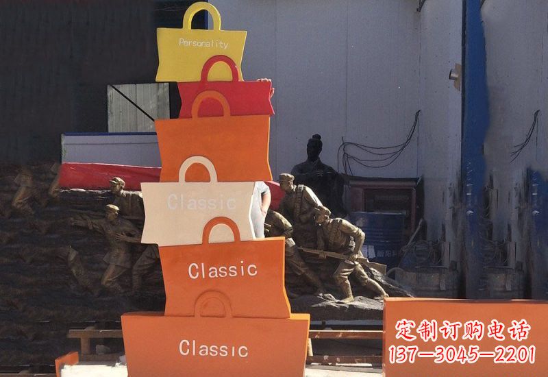 泰安不锈钢商场抽象购物袋雕塑
