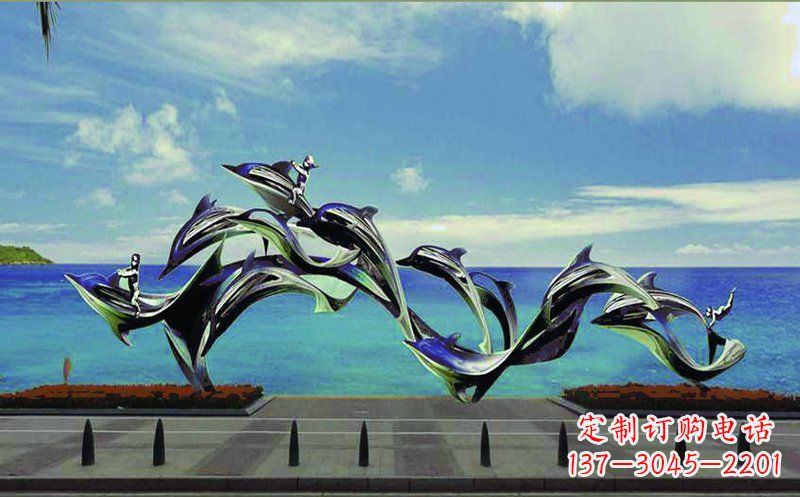 泰安不锈钢跳跃的海豚广场景观雕塑