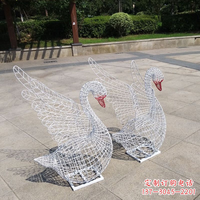 泰安不锈钢网格展翅天鹅雕塑