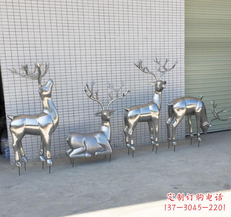泰安不锈钢现代动物梅花鹿雕塑