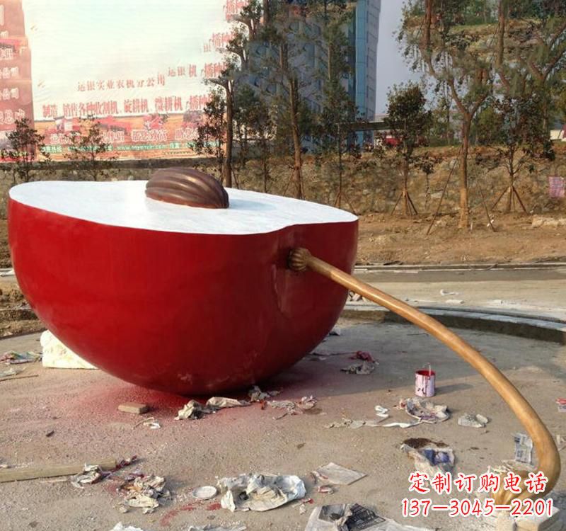 泰安不锈钢现代广场大型苹果雕塑