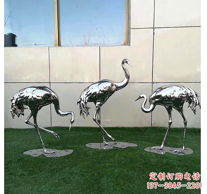 泰安不锈钢现代镜面仙鹤雕塑