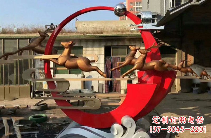泰安不锈钢祥云梅花鹿雕塑