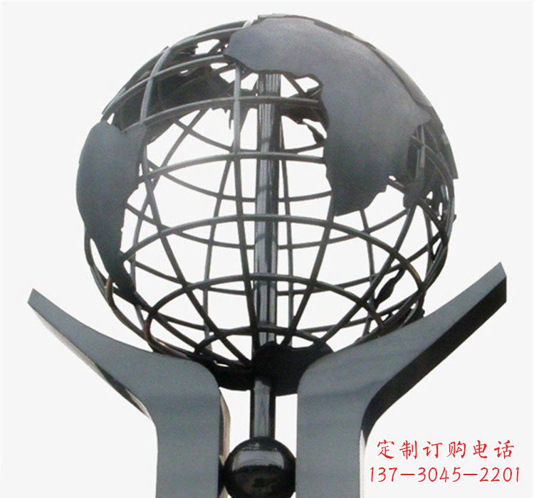 泰安象征地球一体的不锈钢校园手托地球雕塑