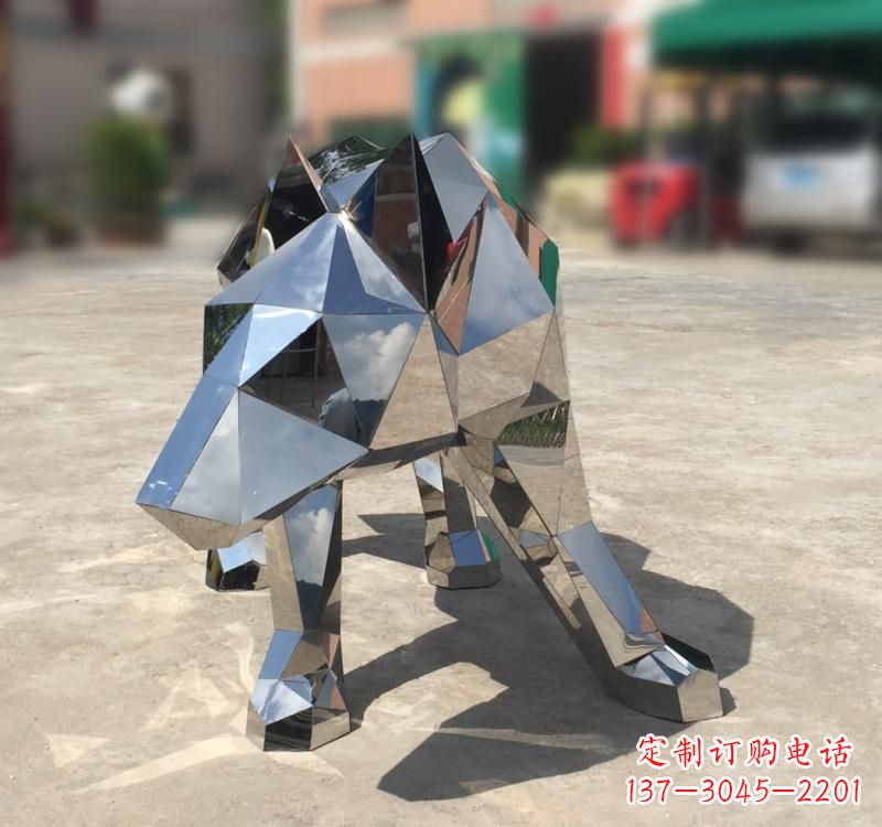 泰安不锈钢园林动物几何狼雕塑