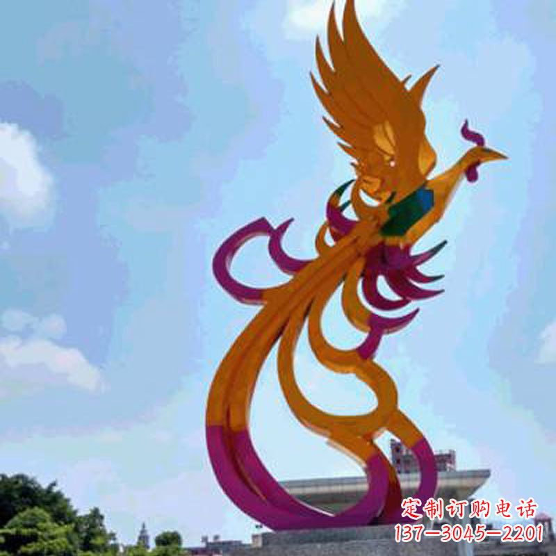 泰安彩绘凤凰不锈钢雕塑-城市标识景观动物雕塑