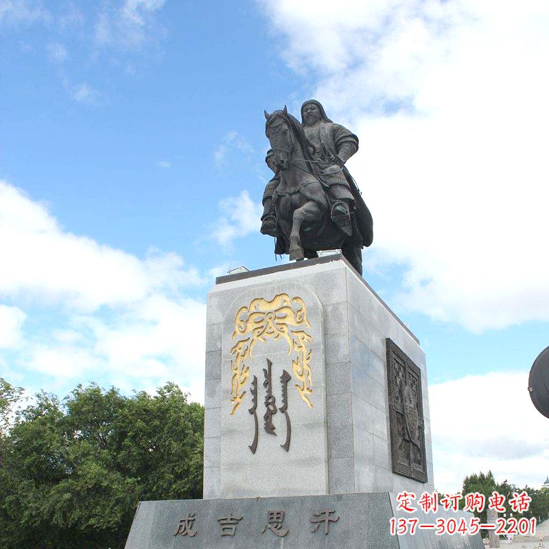 泰安成吉思汗广场雕塑-骑马铁木真历史名人景观铜雕塑
