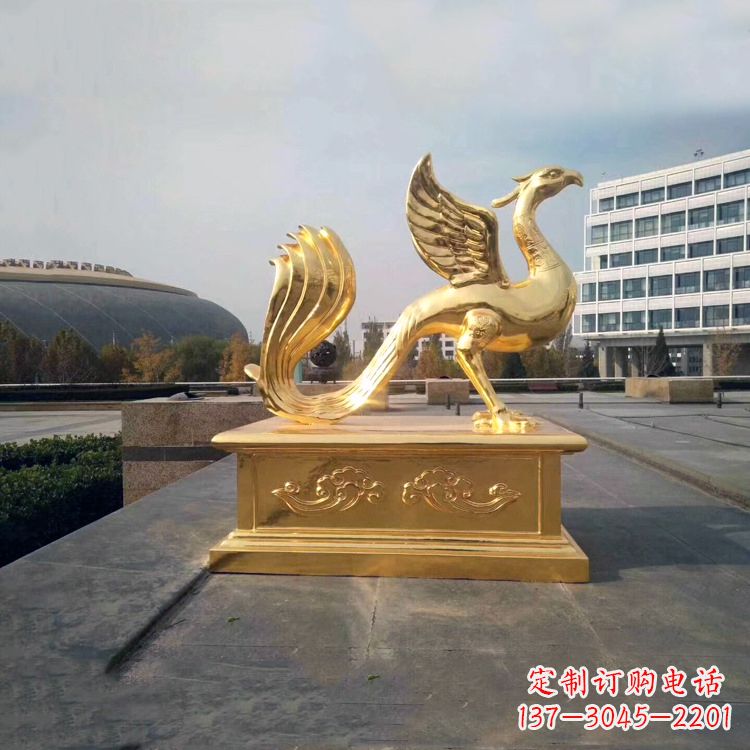 泰安城市广场漆金铜雕神鸟朱雀雕塑