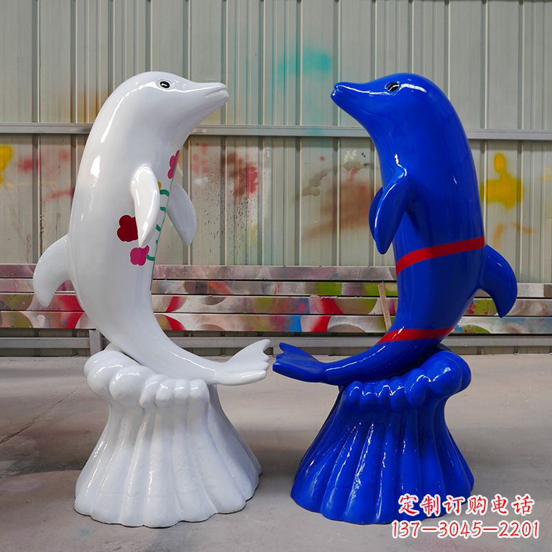 泰安冲浪海豚卡通动物雕塑,园林水景戏水动物景观