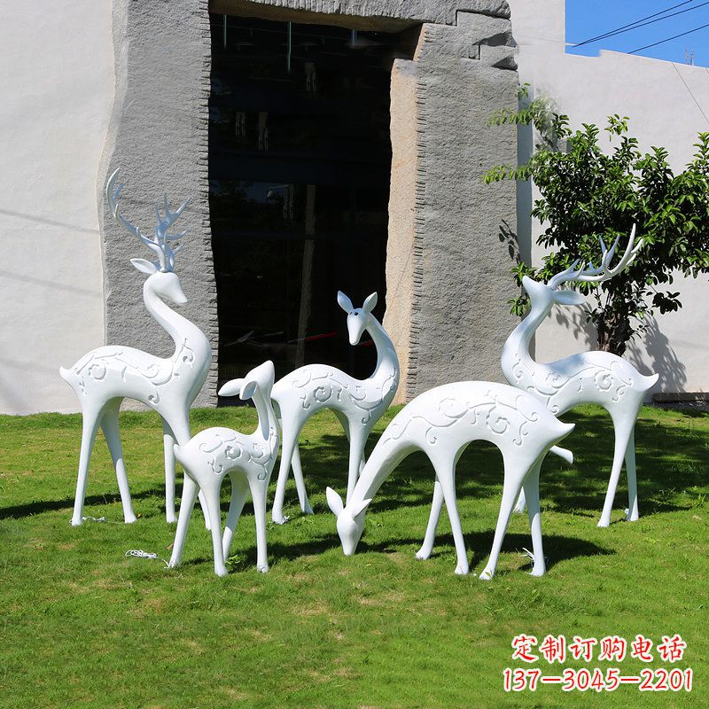 泰安抽象鹿玻璃钢雕塑-白色小区园林动物摆件
