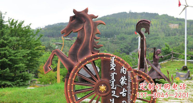 泰安传承历史魅力,不锈钢马车雕塑悠然屹立
