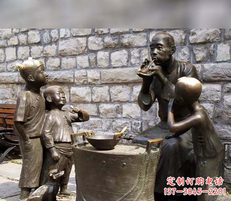泰安吹糖人广场小品人物铜雕