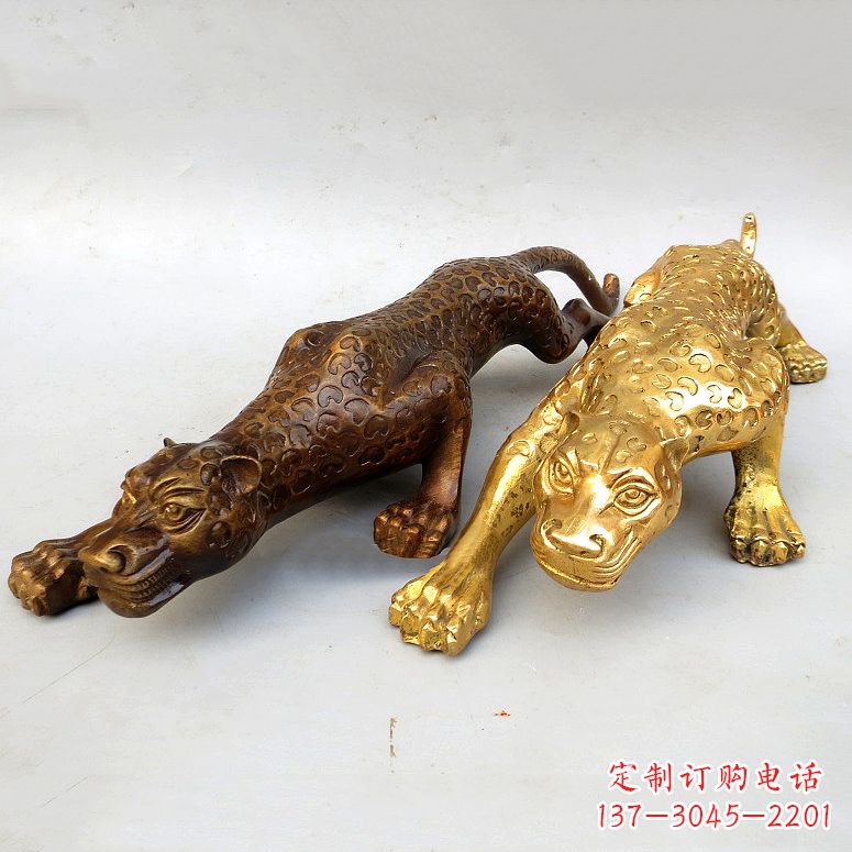 泰安纯铜金钱豹雕塑-动物铜雕摆件