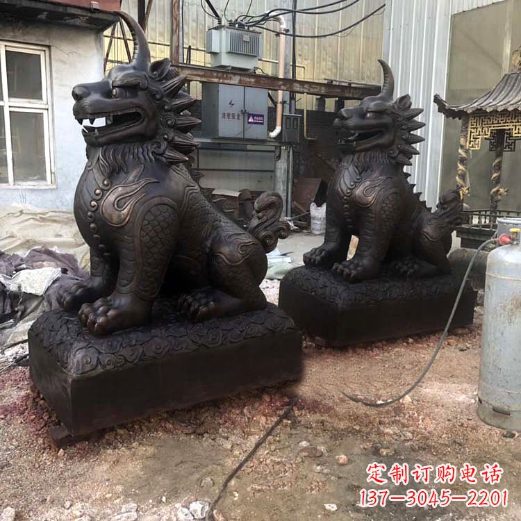 泰安纯铜獬豸雕塑-中国古代神话传说神兽动物雕塑