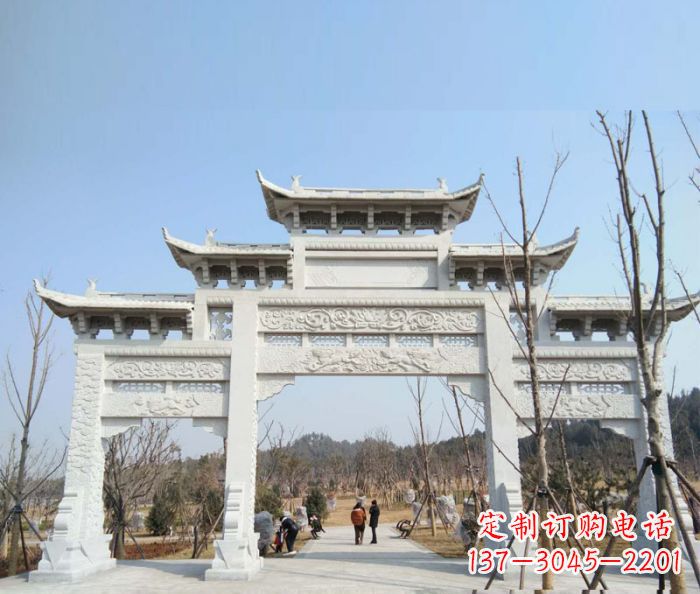 泰安村口三门石雕牌楼 (6)