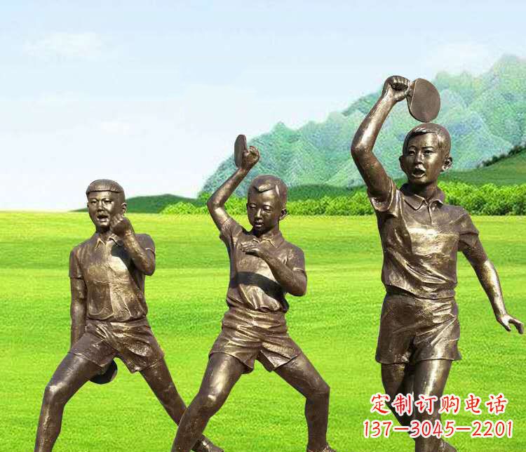 泰安打乒乓球的运动人物铜雕