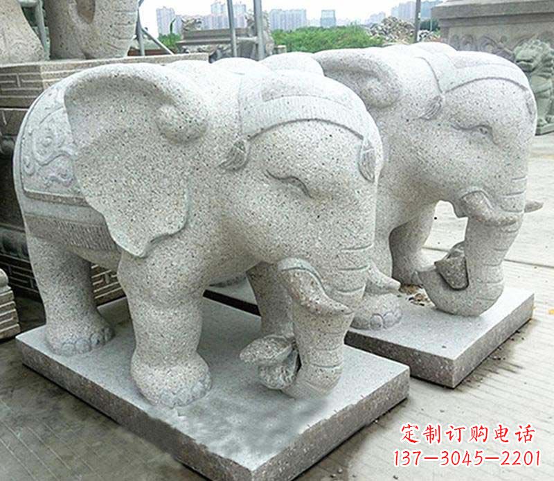 泰安大理石制作的精美招财大象雕塑
