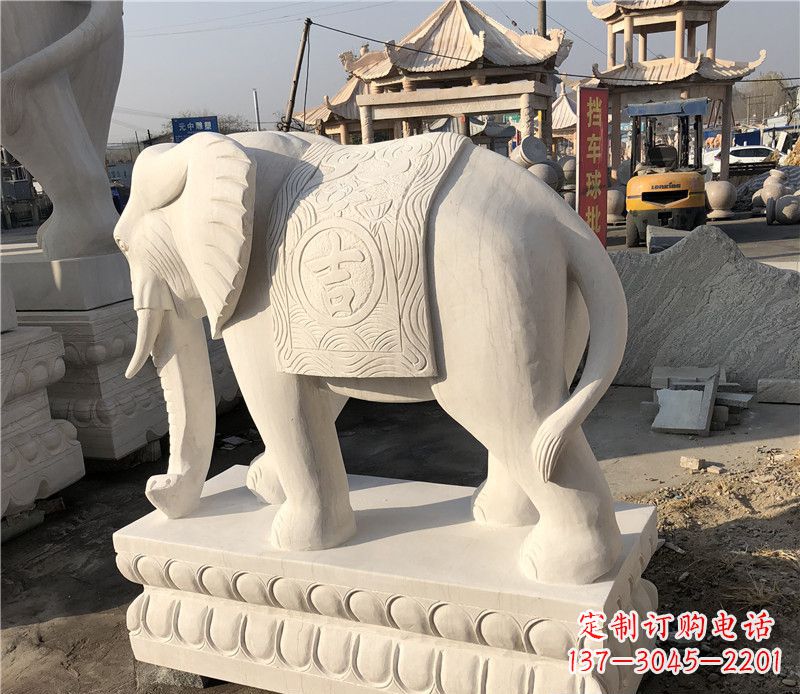 泰安大理石卷鼻如意大象雕塑