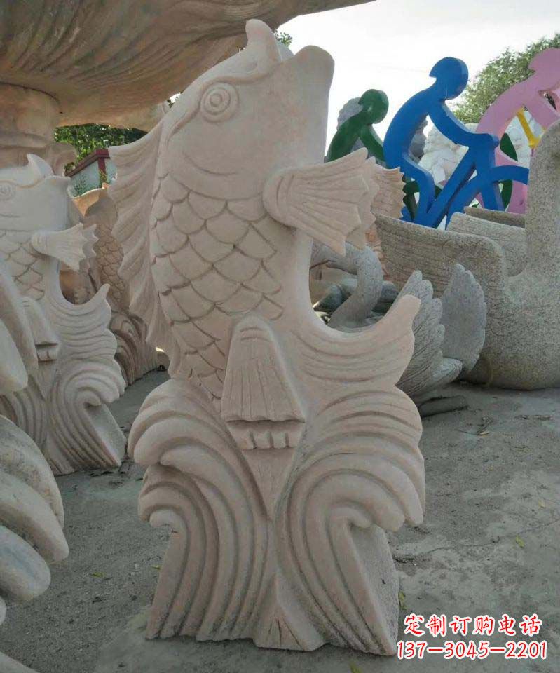 泰安大理石艺术装饰绚丽多彩的鲤鱼雕塑