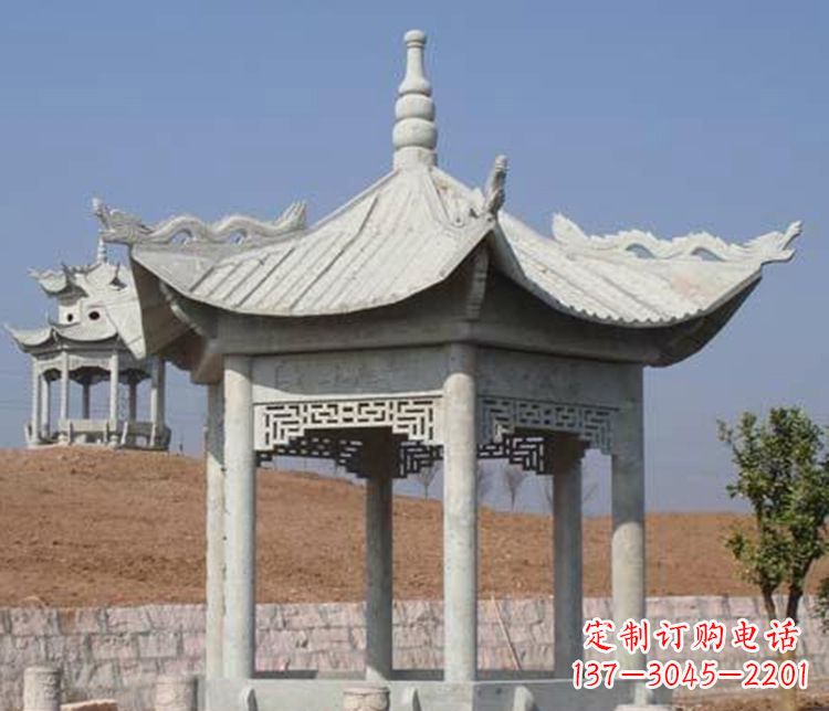 泰安精美大理石六角凉亭石雕