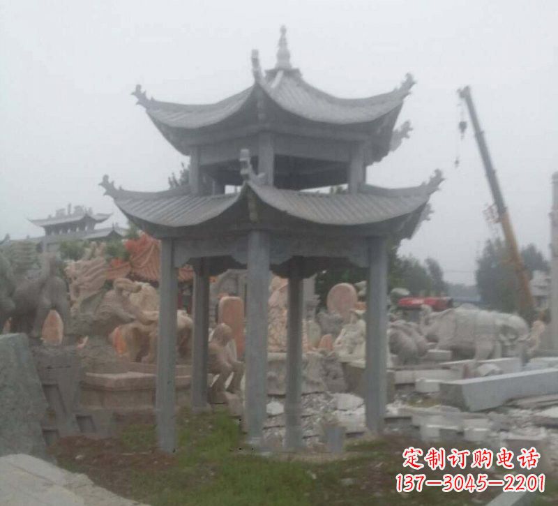 泰安大理石六角凉亭石雕，精美绝伦
