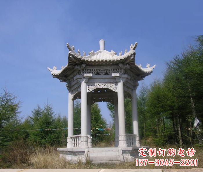 泰安精美大理石六角石凉亭雕塑