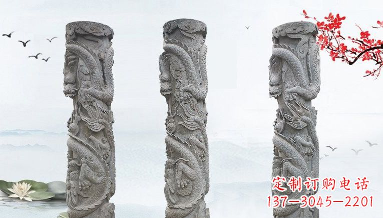 泰安精美大理石龙柱雕塑