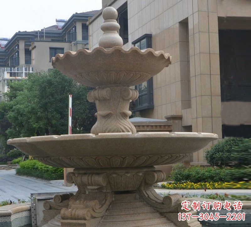 泰安简约双层大理石喷泉雕塑