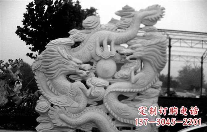 泰安精美大理石双龙雕塑