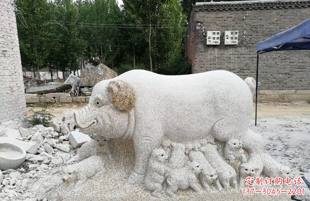 泰安大理石招财小母猪动物雕塑