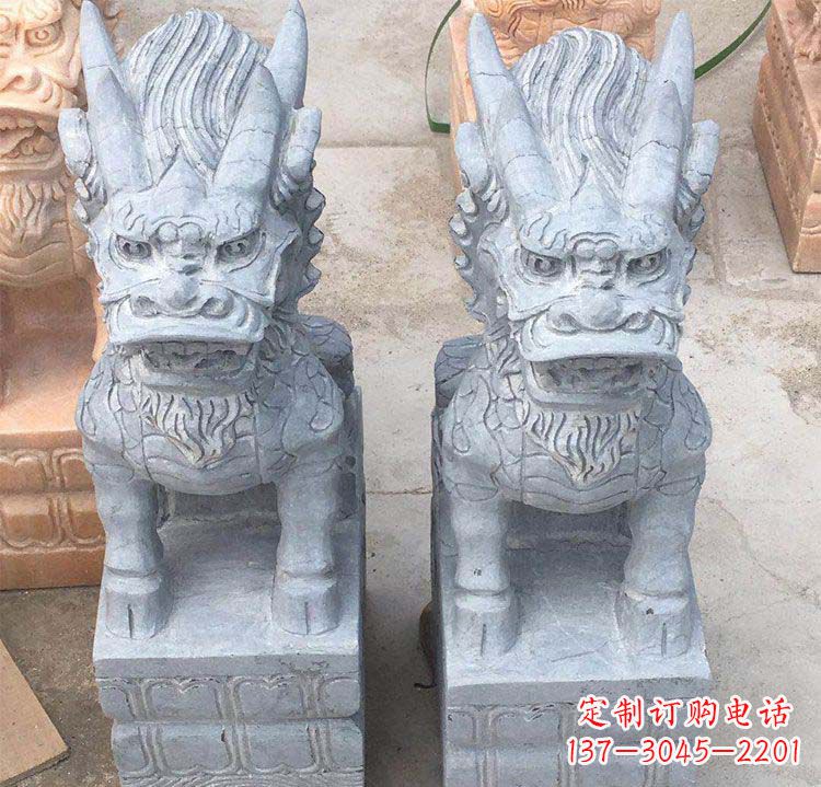 泰安雄伟壮观的白色大理石麒麟坐式门口雕塑