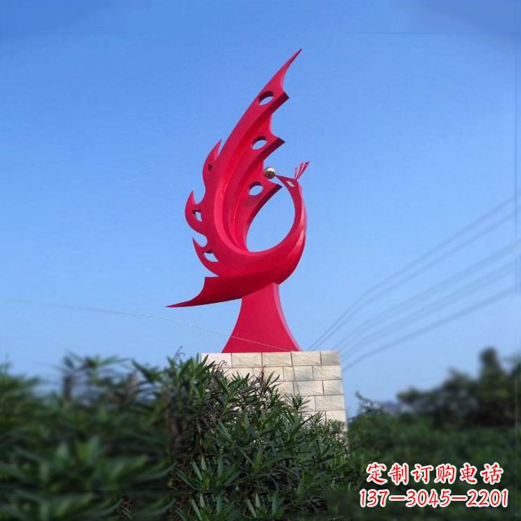 泰安大象红色凤凰不锈钢雕塑-城市动物标识景观雕塑