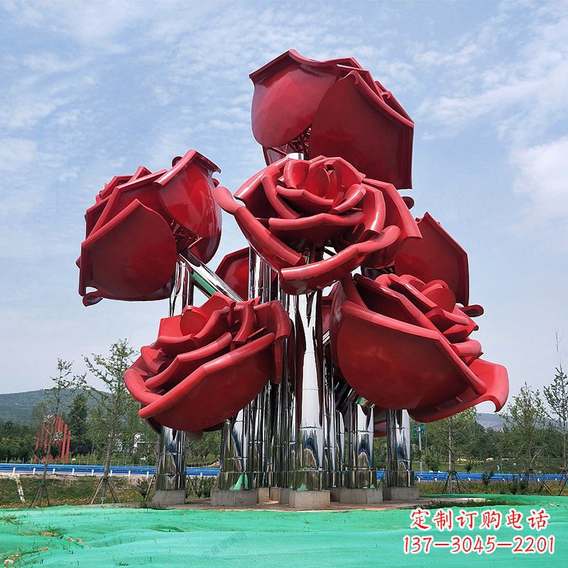 泰安大型景区园林不锈钢玫瑰花景观雕塑