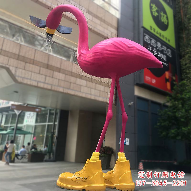 泰安大型卡通火烈鸟玻璃钢景观商场广场动物美陈雕塑