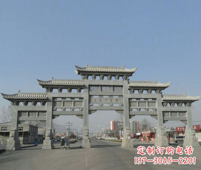 泰安大型五门石雕牌坊 (2)