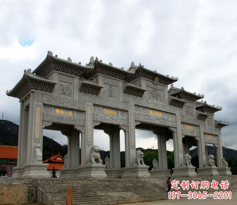 泰安大型五门石雕牌楼雕塑