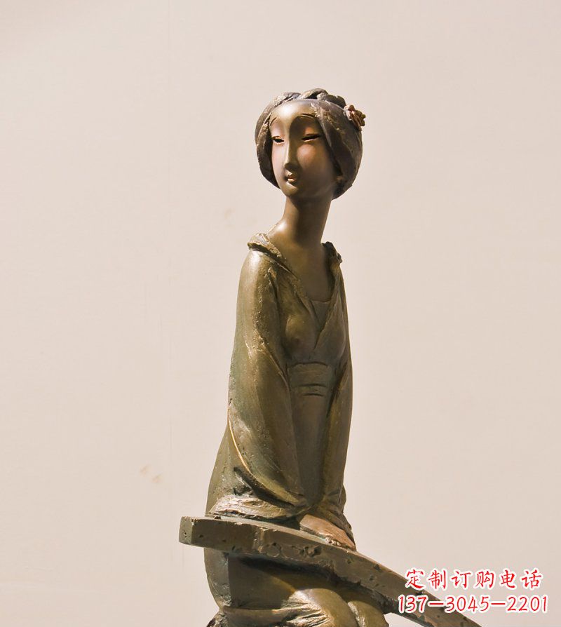 泰安古筝女人铜雕古代人物雕塑