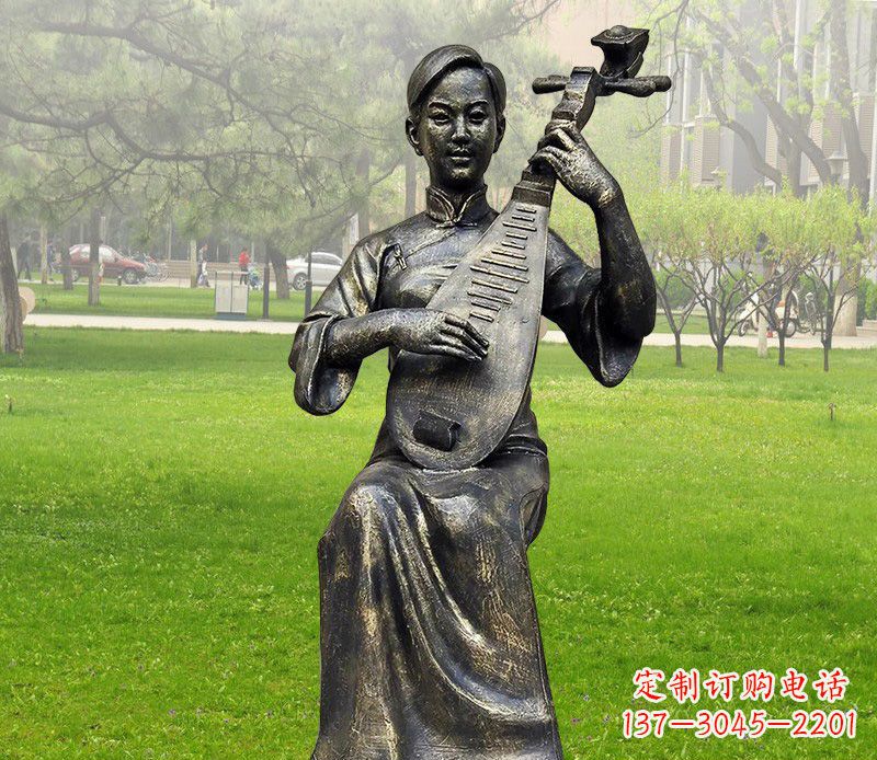 泰安高质量青铜人物弹琵琶雕塑