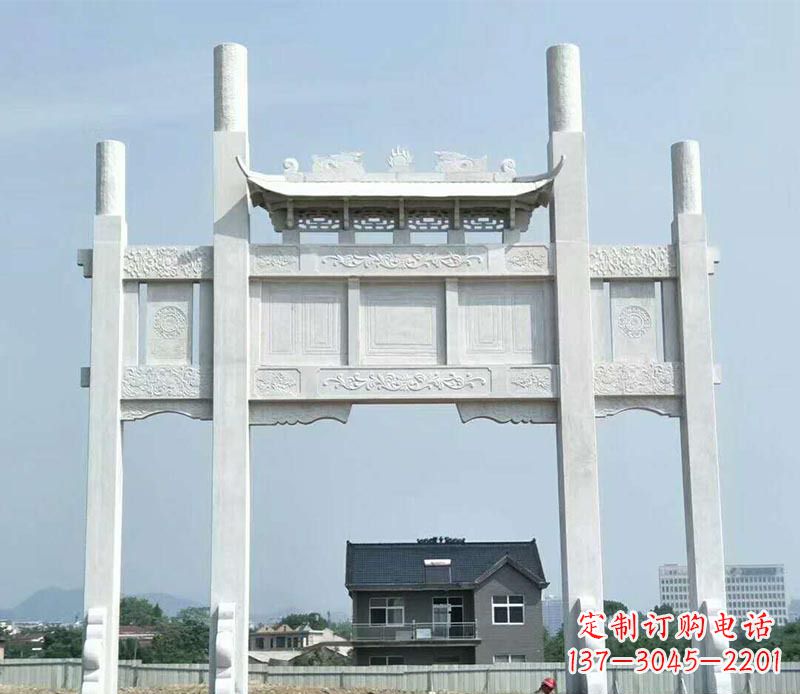 泰安道路三门牌坊石雕 (4)